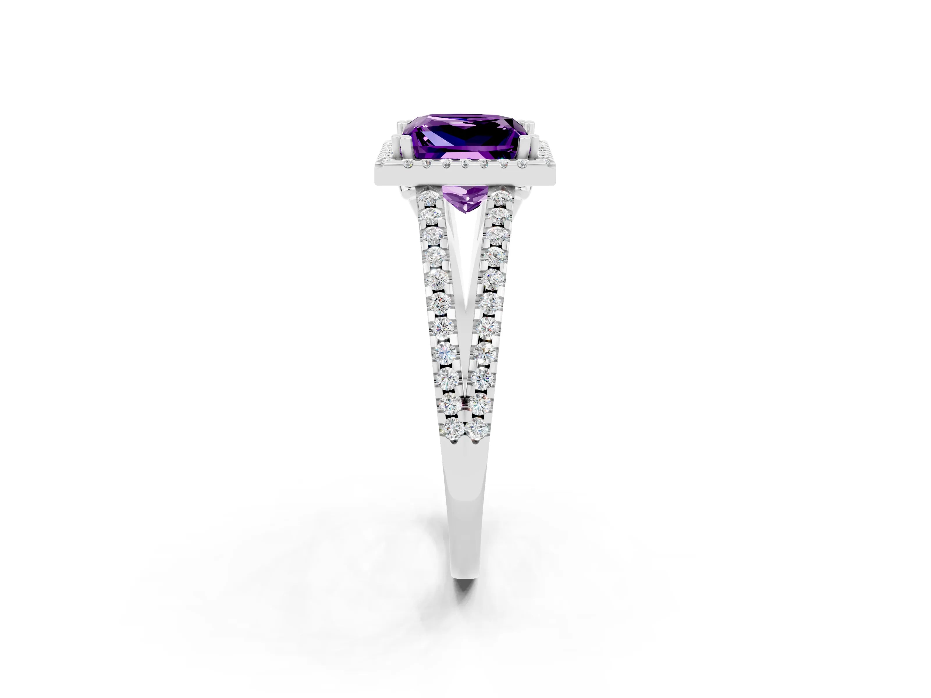 White gold Princess Cut Amethyst Halo Split Shank Engagement Ring_14