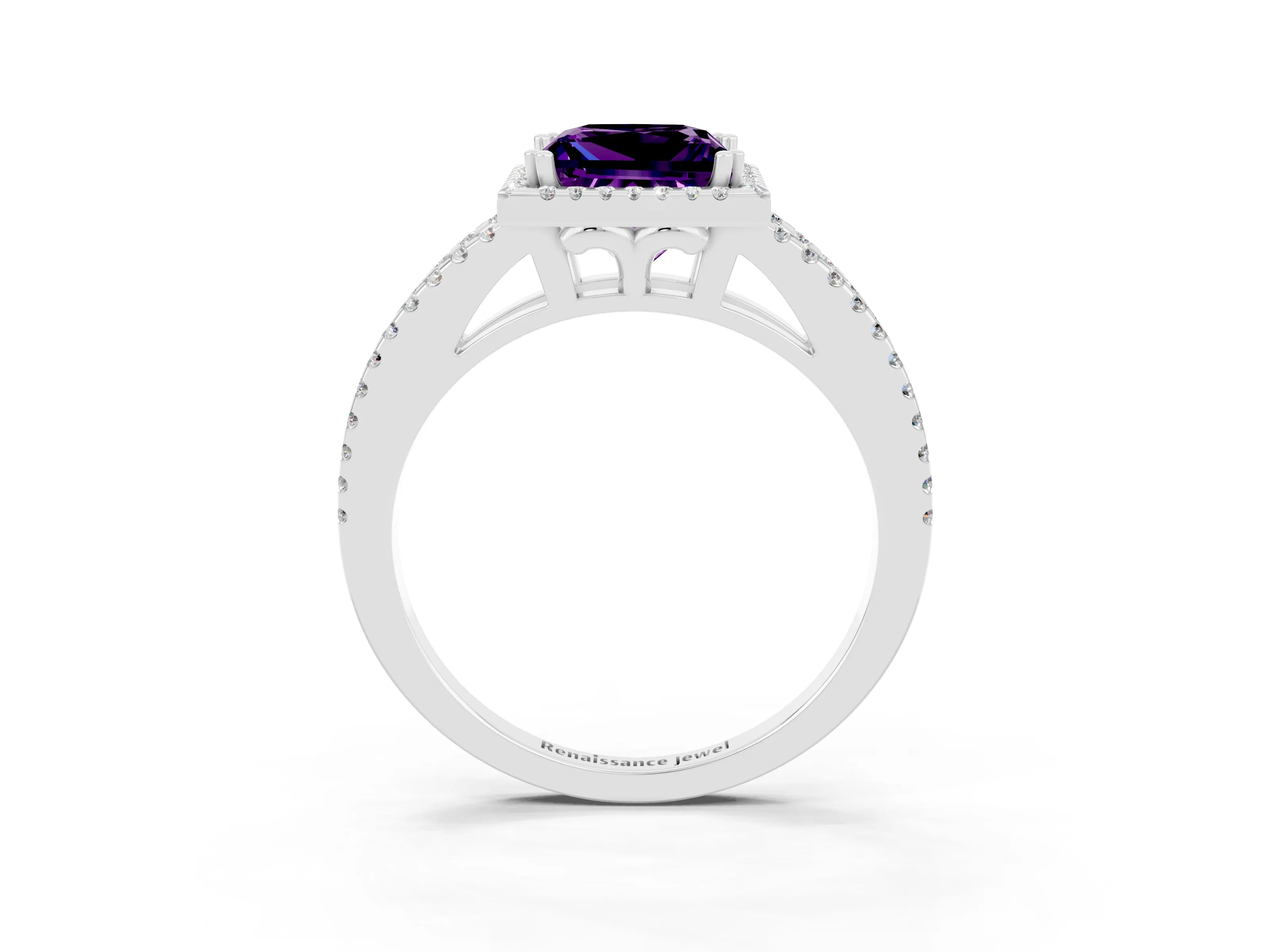 White gold Princess Cut Amethyst Halo Split Shank Engagement Ring_15