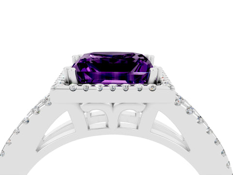 White gold Princess Cut Amethyst Halo Split Shank Engagement Ring_16