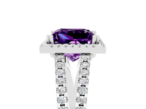 White gold Princess Cut Amethyst Halo Split Shank Engagement Ring_17