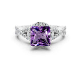 White gold Princess Cut Amethyst  Halo Twist Band Solitaire Prong Setting Ring_24