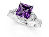 White gold Princess Cut Amethyst  Halo Twist Band Solitaire Prong Setting Ring_25