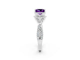 White gold Princess Cut Amethyst  Halo Twist Band Solitaire Prong Setting Ring_26