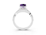 White gold Princess Cut Amethyst  Halo Twist Band Solitaire Prong Setting Ring_27