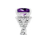 White gold Princess Cut Amethyst  Halo Twist Band Solitaire Prong Setting Ring_29