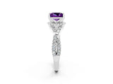 White gold Princess Cut Amethyst Halo Twist Band Solitaire Prong Setting Ring_2