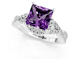 White gold Princess Cut Amethyst  Halo Twist Band Solitaire Prong Setting Ring_55