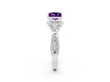 White gold Princess Cut Amethyst  Halo Twist Band Solitaire Prong Setting Ring_56