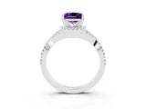 White gold Princess Cut Amethyst  Halo Twist Band Solitaire Prong Setting Ring_57