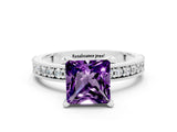 White gold Princess Cut Amethyst Milgrain Pavé Engagement Ring with Four-Prong Setting_12