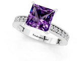 White gold Princess Cut Amethyst Milgrain Pavé Engagement Ring with Four-Prong Setting_13