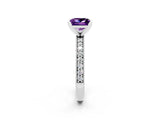 White gold Princess Cut Amethyst Milgrain Pavé Engagement Ring with Four-Prong Setting_14