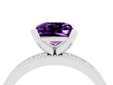 White gold Princess Cut Amethyst Milgrain Pavé Engagement Ring with Four-Prong Setting_16