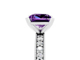 White gold Princess Cut Amethyst Milgrain Pavé Engagement Ring with Four-Prong Setting_17