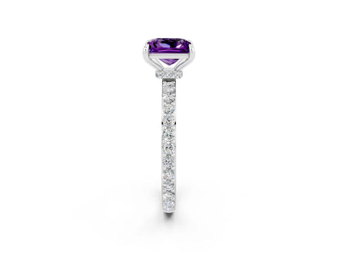 White gold Princess Cut Amethyst Pavé Engagement Ring with Round  Accents and Prong Setting_26