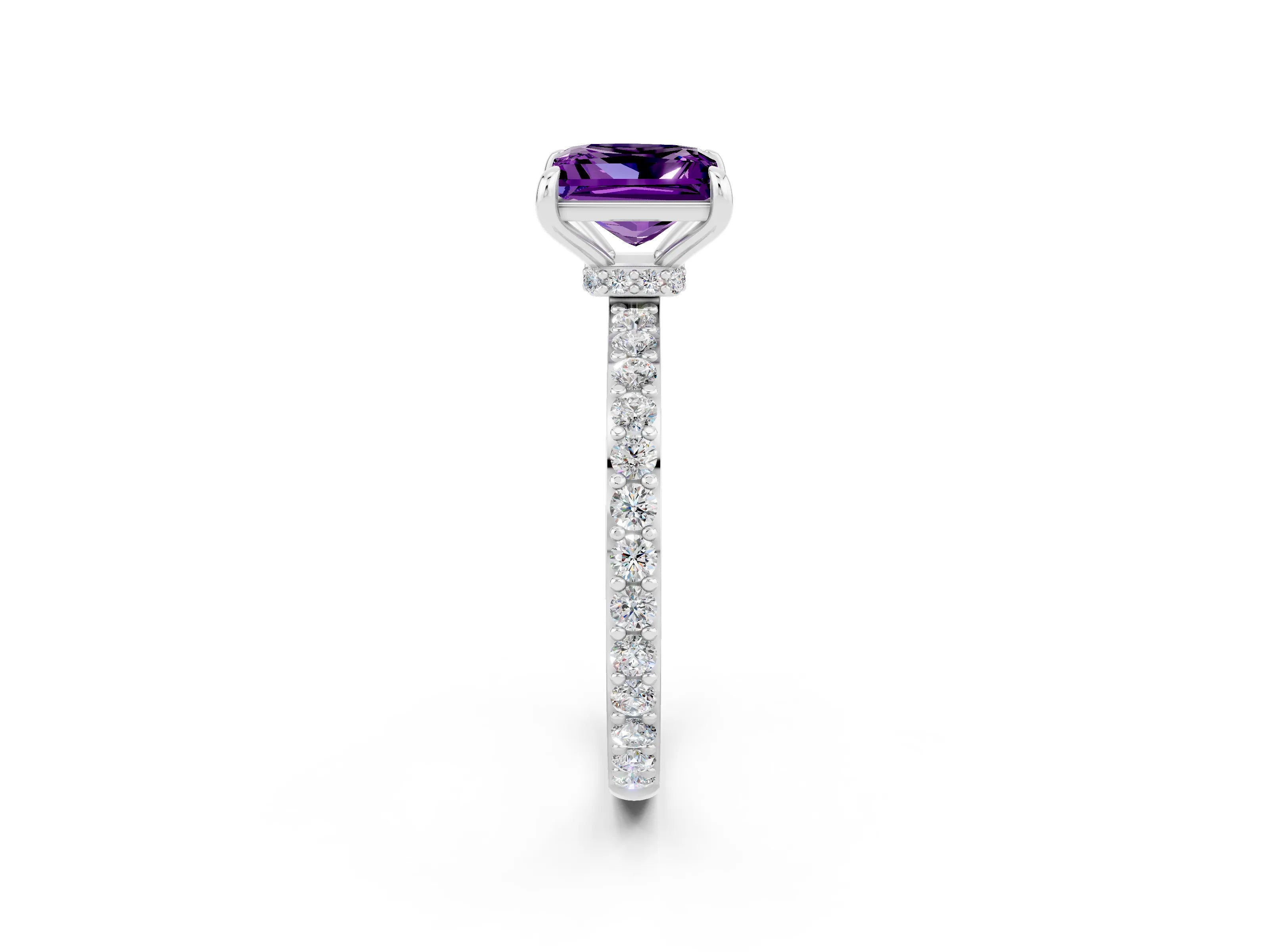 White gold Princess Cut Amethyst Pavé Engagement Ring with Round  Accents and Prong Setting_26
