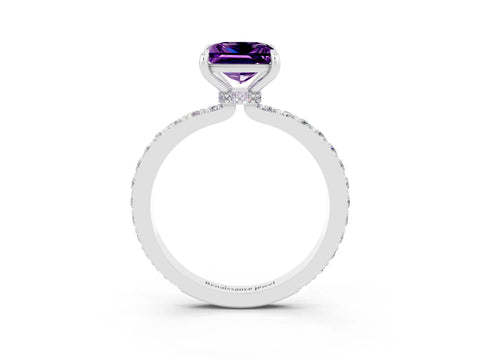 White gold Princess Cut Amethyst Pavé Engagement Ring with Round  Accents and Prong Setting_27