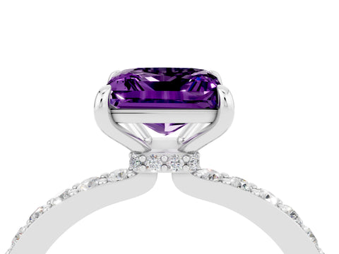 White gold Princess Cut Amethyst Pavé Engagement Ring with Round  Accents and Prong Setting_28
