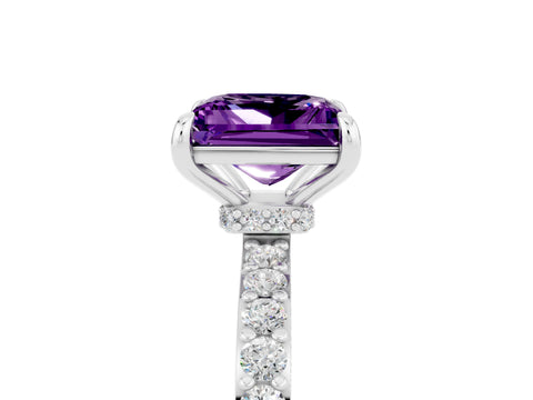 White gold Princess Cut Amethyst Pavé Engagement Ring with Round  Accents and Prong Setting_29