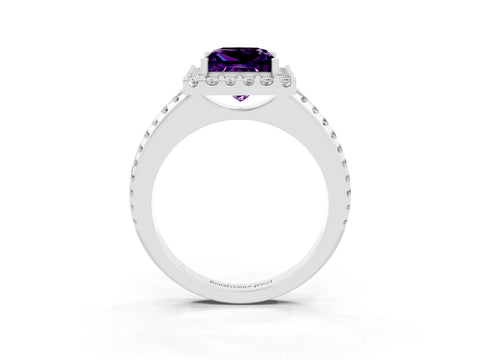 White gold Princess Cut Amethyst Pavé Halo Ring with Four-Prong Setting_33