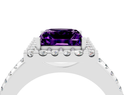 White gold Princess Cut Amethyst Pavé Halo Ring with Four-Prong Setting_34