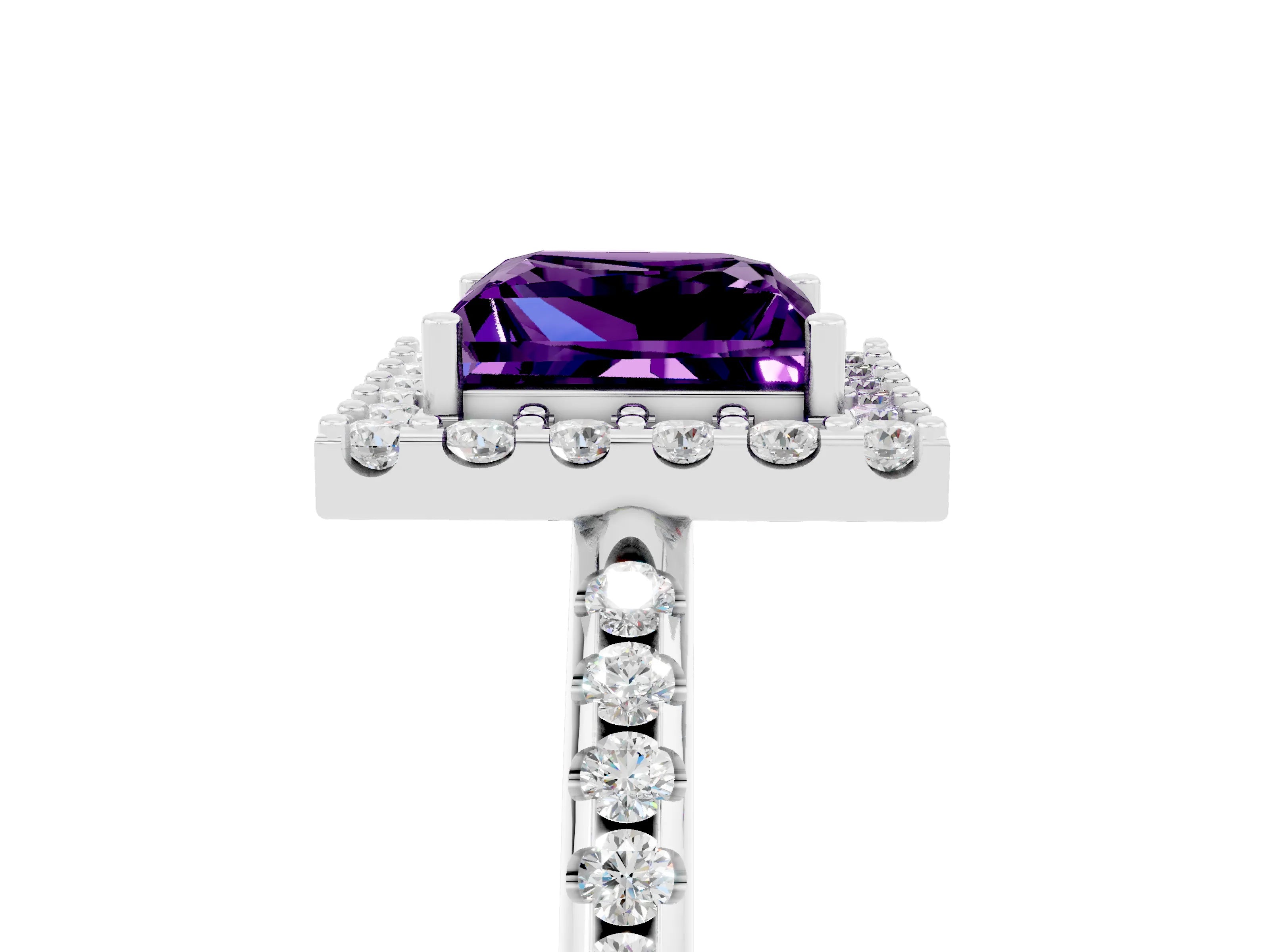 White gold Princess Cut Amethyst Pavé Halo Ring with Four-Prong Setting_35