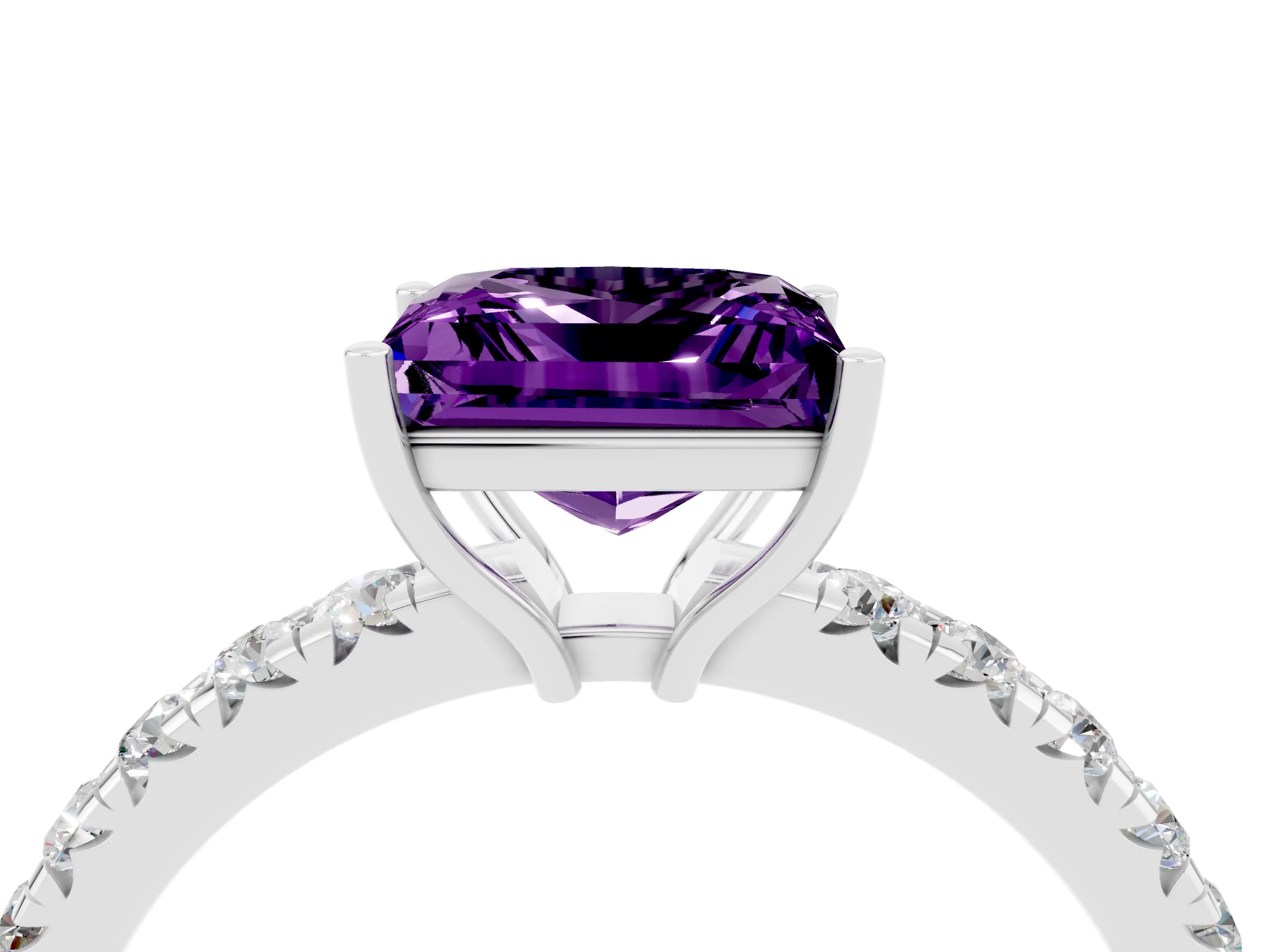 White gold Princess Cut Amethyst Pavé Solitaire Engagement Ring with Four-Prong Setting_16