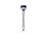 White gold Princess Cut Amethyst Pavé Solitaire Ring with Round Band and Prong Setting_38