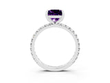 White gold Princess Cut Amethyst Pavé Solitaire Ring with Round Band and Prong Setting_39