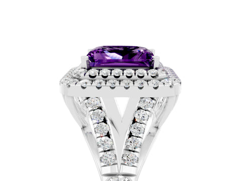 White gold Princess Cut Amethyst Pavé Split Shank Double Halo Engagement Ring_5