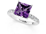 White gold Princess Cut Amethyst Pave Band Solitaire Ring with Four-Prong Setting_25