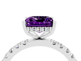 White gold Princess Cut Amethyst Pave Band Solitaire Ring with Four-Prong Setting_28