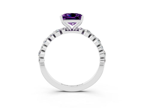 White gold Princess Cut Amethyst Prong Set Engagement Ring with Pavé Band_3