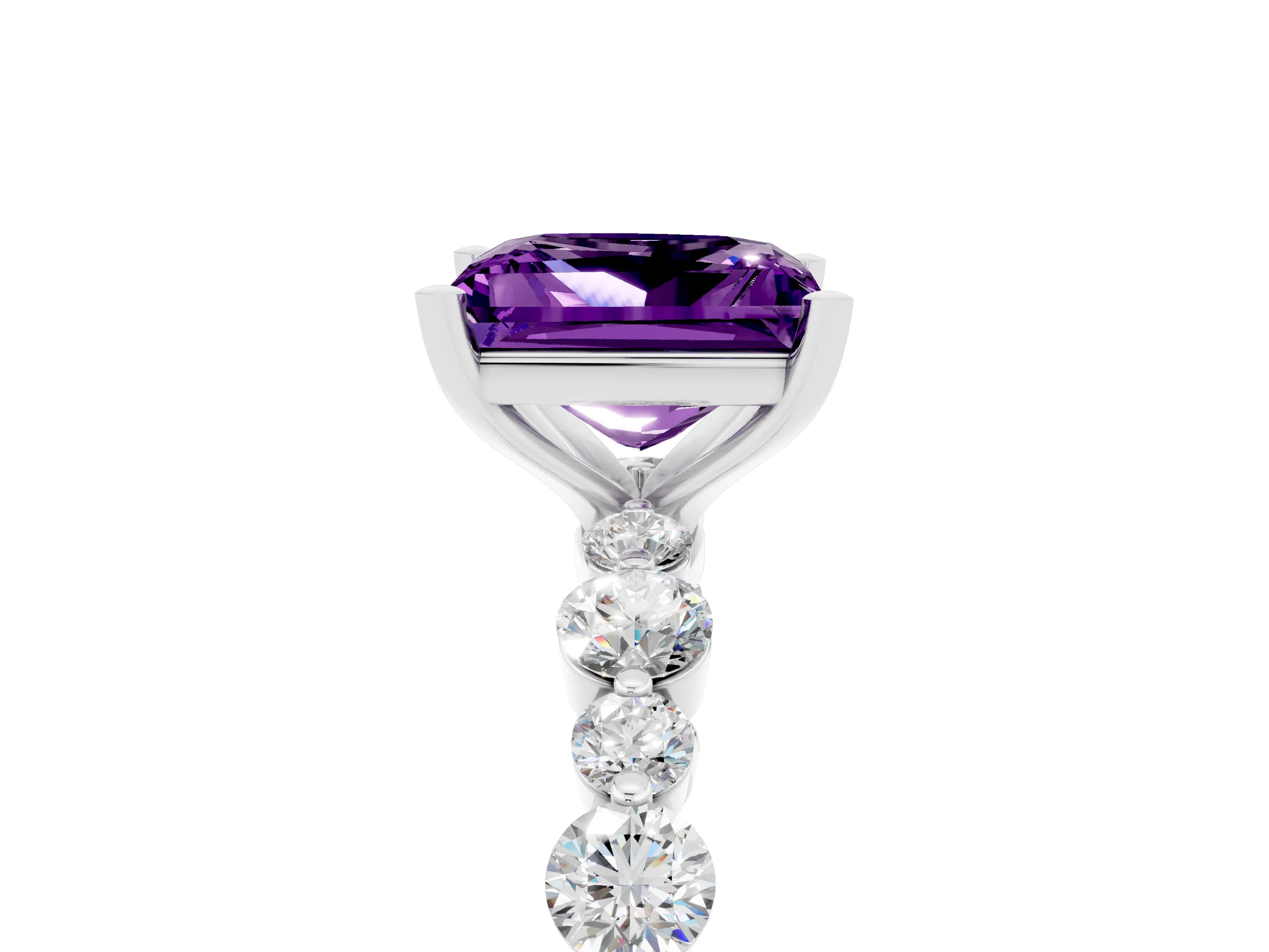 White gold Princess Cut Amethyst Prong Set Engagement Ring with Pavé Band_5