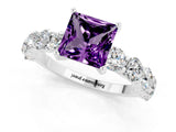 White gold Princess Cut Amethyst Prong Setting with Side Stones on a Pave Band_1