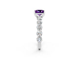 White gold Princess Cut Amethyst Prong Setting with Side Stones on a Pave Band_2