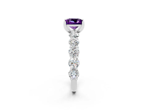 White gold Princess Cut Amethyst Prong Setting with Side Stones on a Pave Band_2