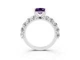White gold Princess Cut Amethyst Prong Setting with Side Stones on a Pave Band_3