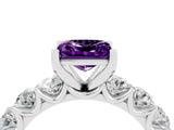 White gold Princess Cut Amethyst Prong Setting with Side Stones on a Pave Band_4