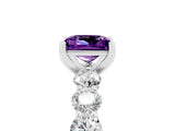 White gold Princess Cut Amethyst Prong Setting with Side Stones on a Pave Band_5