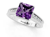 White gold Princess Cut Amethyst Ring with Milgrain Pavé Band and Four-Prong Setting_13
