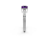 White gold Princess Cut Amethyst Ring with Milgrain Pavé Band and Four-Prong Setting_14