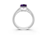 White gold Princess Cut Amethyst Ring with Milgrain Pavé Band and Four-Prong Setting_15