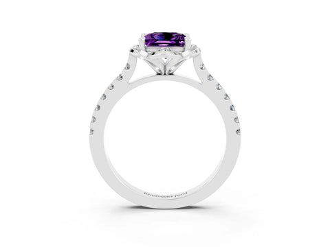 White gold Princess Cut Amethyst Ring with Pavé Band and Floral Prong Setting_3