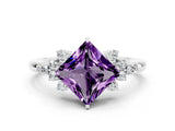 White gold Princess Cut Amethyst Ring with Side Stones and Four-Prong Setting_36