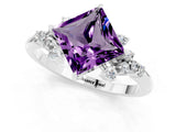 White gold Princess Cut Amethyst Ring with Side Stones and Four-Prong Setting_37