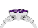White gold Princess Cut Amethyst Ring with Side Stones and Four-Prong Setting_40