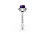 White gold Princess Cut Amethyst Scalloped Halo Engagement Ring with Round Shared Prong Band_14