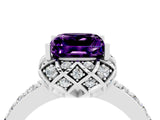 White gold Princess Cut Amethyst Scalloped Halo Engagement Ring with Round Shared Prong Band_16