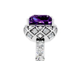 White gold Princess Cut Amethyst Scalloped Halo Engagement Ring with Round Shared Prong Band_17